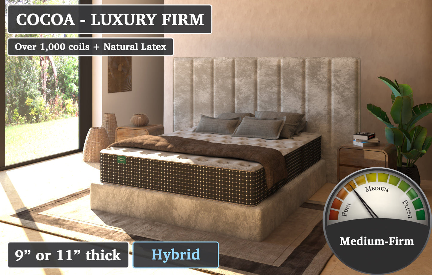 Cocoa Luxury Firm- 37" x 79" x 9" mattress w/ angle cut