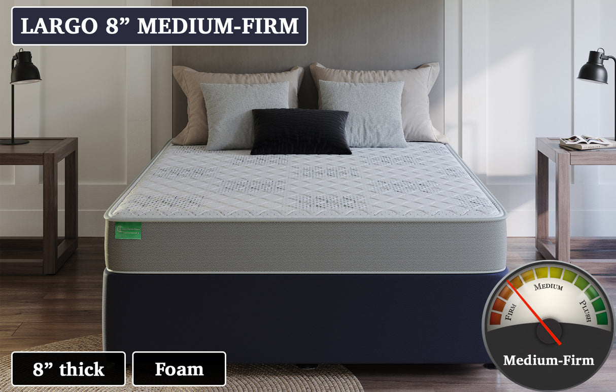 Largo 8" Medium-Firm, 53" x 74" mattress w/ two angle cuts