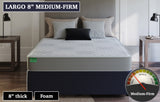 Largo 8" Medium-Firm, 53" x 74" mattress w/ two angle cuts