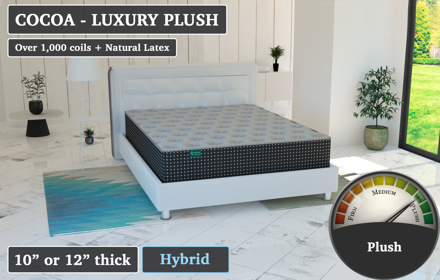 Cocoa Luxury Plush, 31" x 72.5" x 10" mattress w/ notched corner
